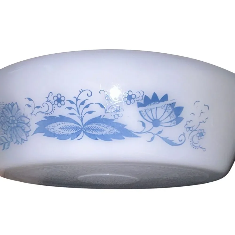 Vintage Milk Glass GlassBake “Blue Onion” “Blue Thistle” Oval Divided Dish